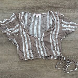 Striped Wrap Top - Brown and White